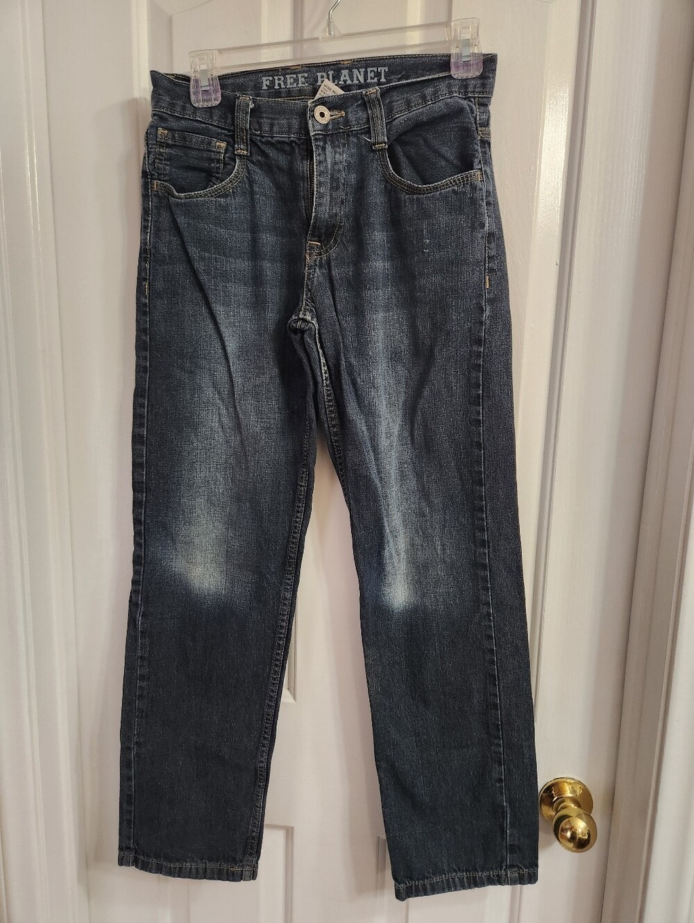 Free Planet Men's Straight Jeans in Washed Blue